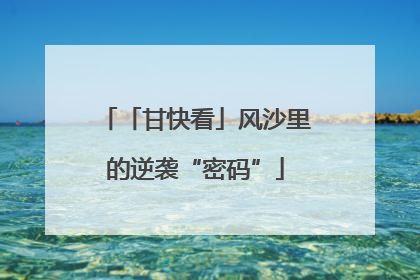 「甘快看」风沙里的逆袭“密码”