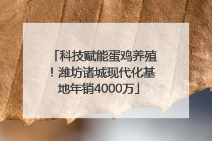 科技赋能蛋鸡养殖！潍坊诸城现代化基地年销4000万