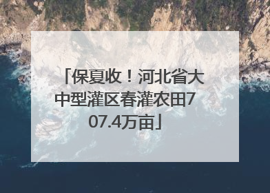 保夏收！河北省大中型灌区春灌农田707.4万亩